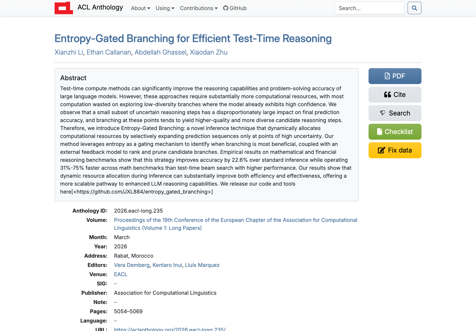 First page of the Entropy-Gated Branching paper